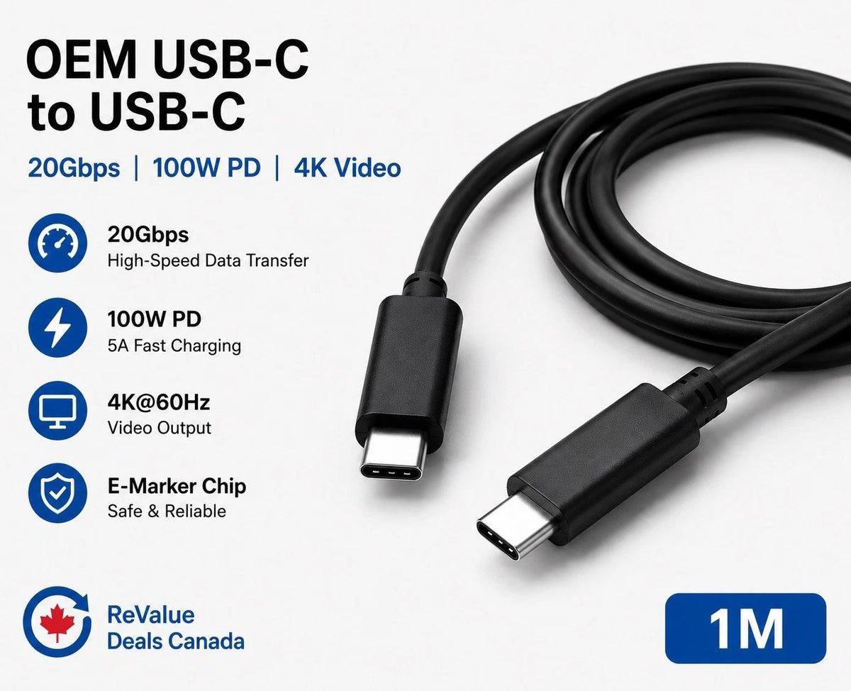 USB-C to USB-C Cable 1M 100W 5A 20Gbps