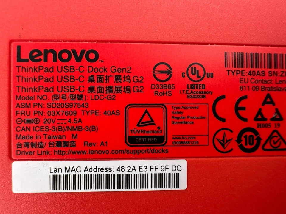 Lenovo ThinkPad USB-C Dock Gen 2 40AS with 90W AC Adapter