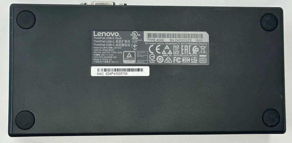 Lenovo ThinkPad USB-C Dock 40A9 DK1633 – Dock Only